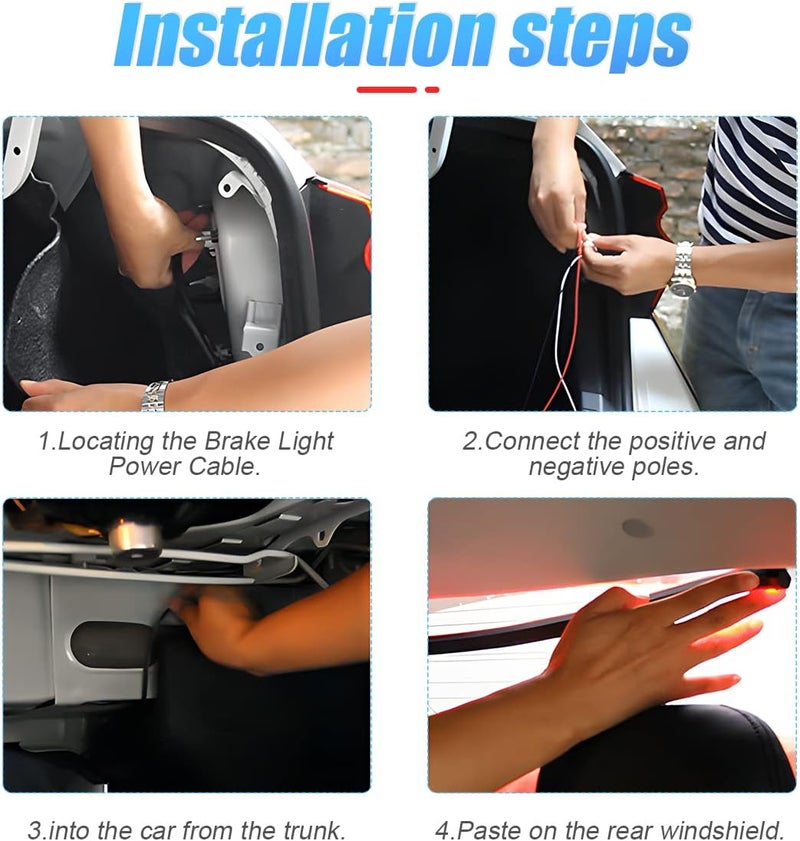 HIPOPY Car LED Brake LED Strip Light, 35inch 144LED DC12V High Mount Stop Brake Light Bar, Rear Window Warning Signal Light for Vehicles Trucks Cars - Image 5